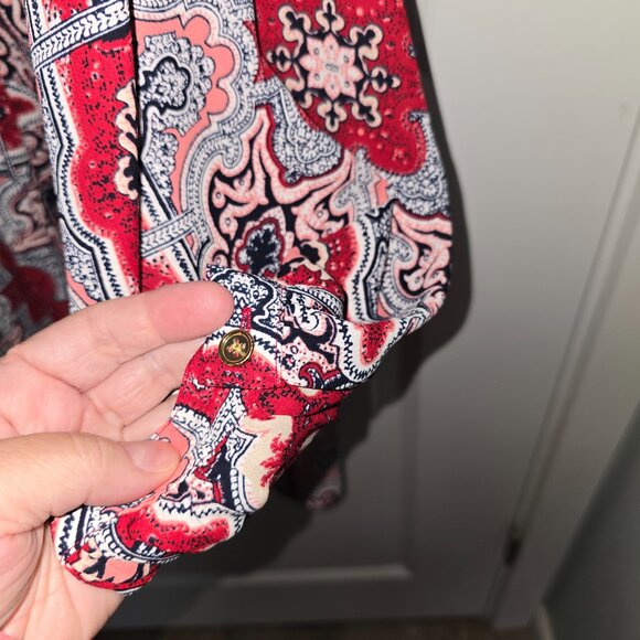 Charter Club Blouse Pintuck Top Red White Blue Geometric Plus Size 3X - Picture 4 of 7